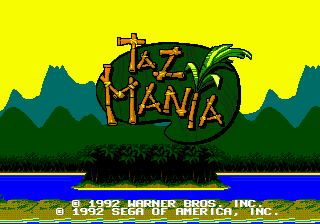 Taz-Mania title screen for Sega Genesis